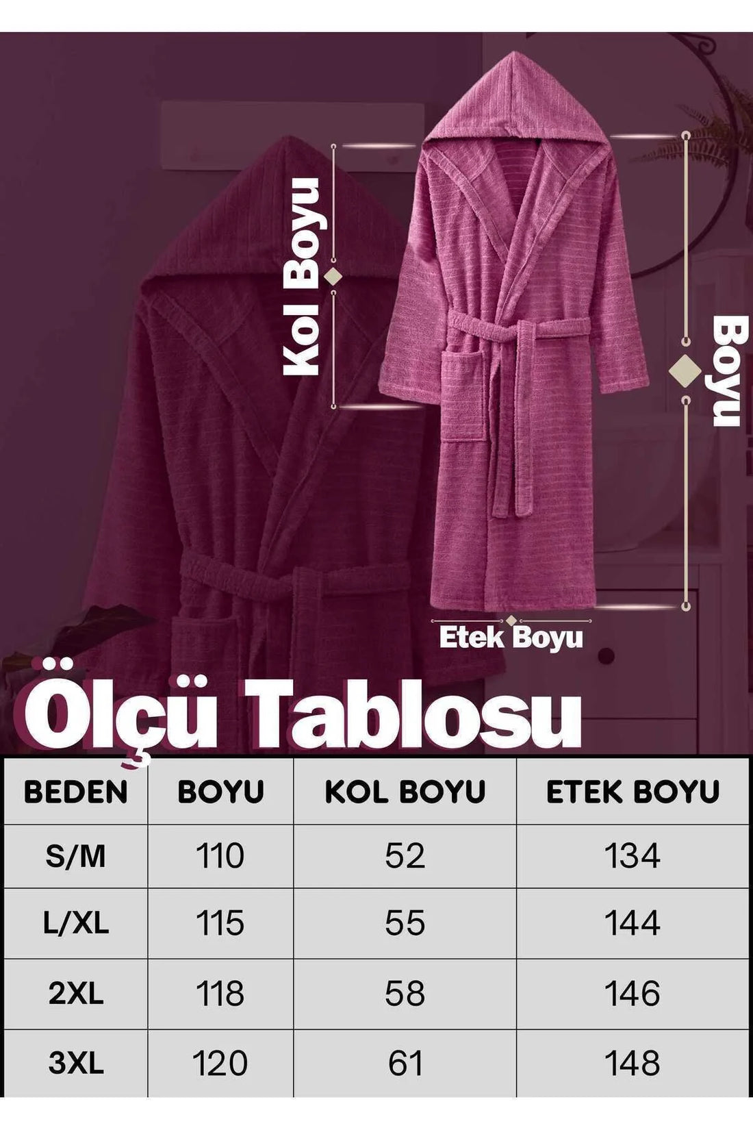 Doğa Mürdüm Kapüşonlu Bornoz