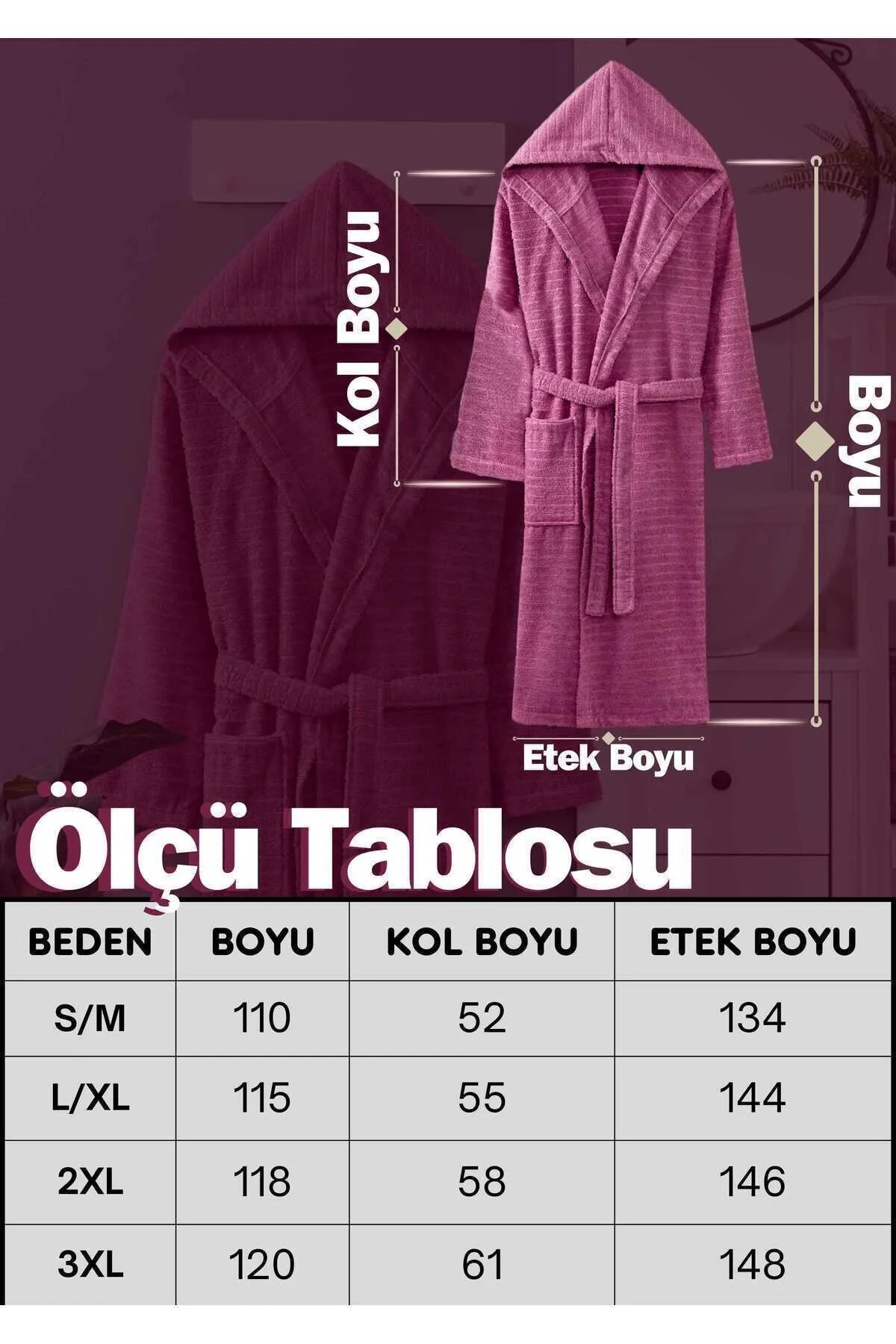 Doğa 2'li Set Mürdüm Antrasit Kapüşonlu Bornoz