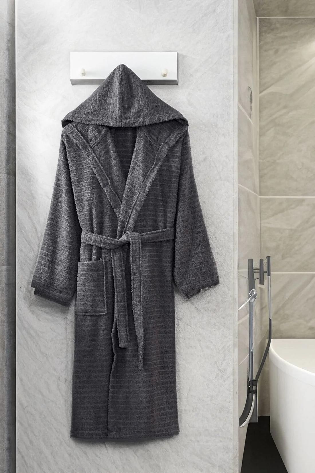 Doğa 2'li Set Antrasit Bej Kapüşonlu Bornoz