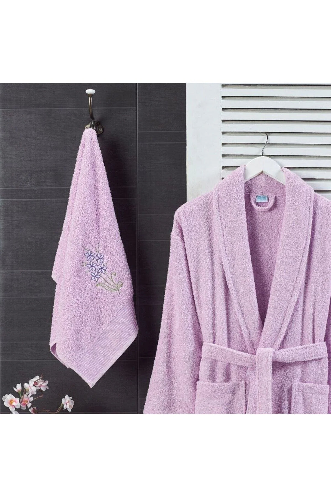 Havlulu Bornoz Seti Leylak