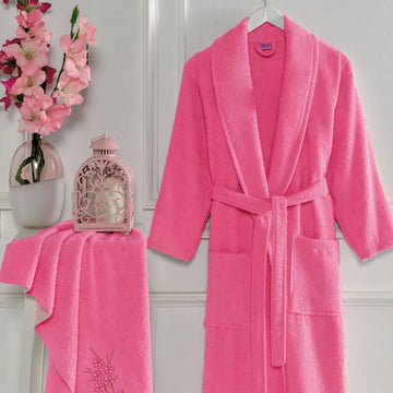 Havlulu Bornoz Seti Fuşya
