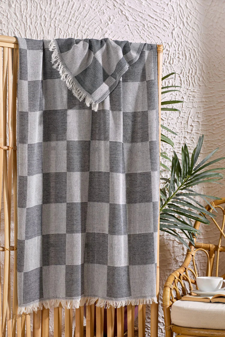 INTER Z Dama Desenli Peştamal Plaj Havlusu 70x155 Cm Antrasit