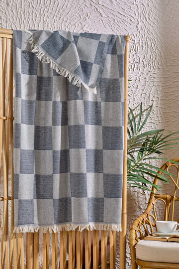 INTER Z Dama Desenli Peştamal Plaj Havlusu 70x155 Cm Lacivert