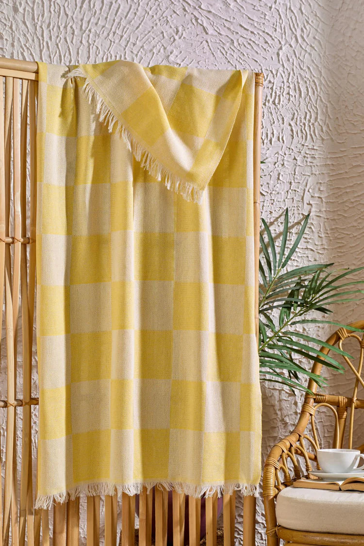 INTER Z Dama Desenli Peştamal Plaj Havlusu 70x155 Cm Sarı