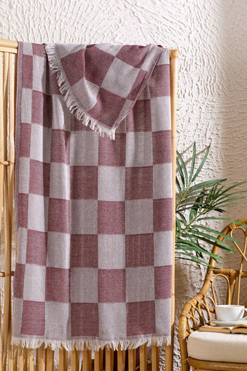 INTER Z Dama Desenli Peştamal Plaj Havlusu 70x155 Cm Bordo