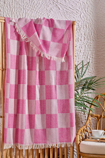 INTER Z Dama Desenli Peştamal Plaj Havlusu 70x155 Cm Fuşya