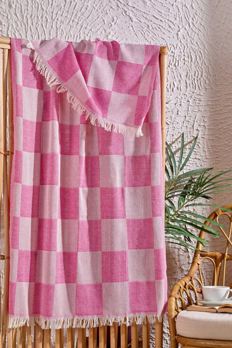 INTER Z Dama Desenli Peştamal Plaj Havlusu 70x155 Cm Fuşya