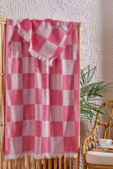 INTER Z Dama Desenli Peştamal Plaj Havlusu 70x155 Cm Kırmızı