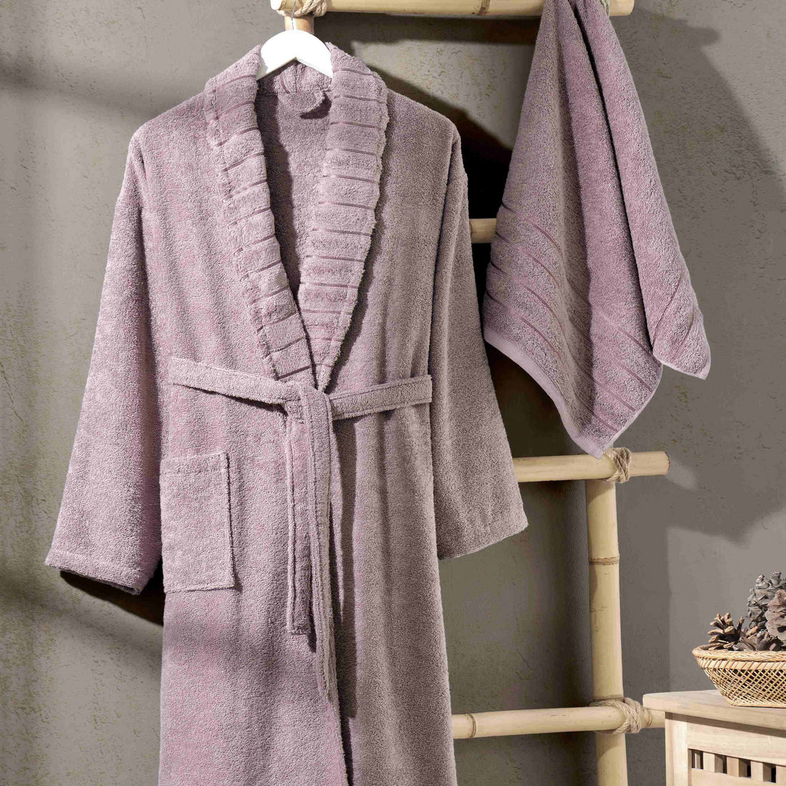 Carla 4'lü Set Havlulu Bornoz Seti Antrasit/Mürdüm