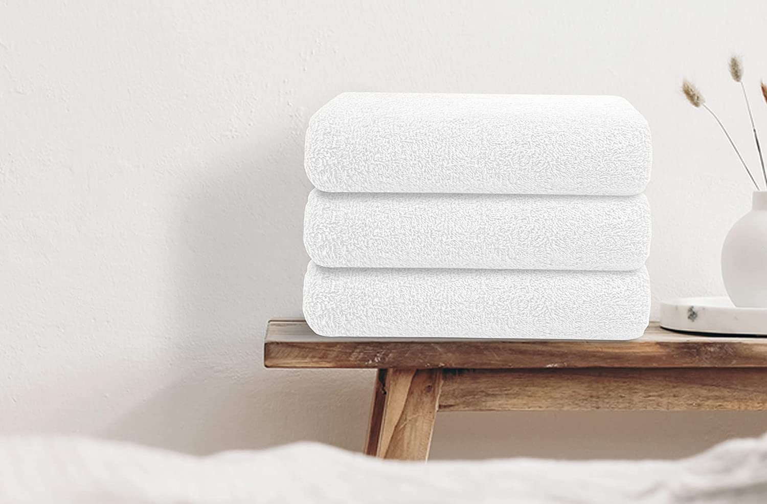 3'lü Set Beyaz %100 Pamuk Otel Banyo Havlusu 90x150 Cm, Otel Havlusu