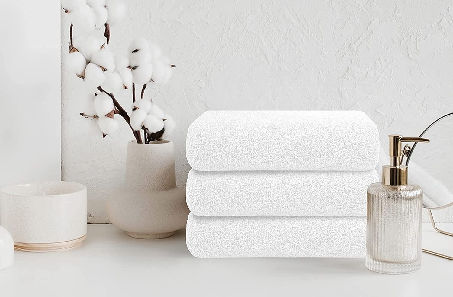 3'lü Set Beyaz %100 Pamuk El Havlusu 50x90 Cm, Otel Havlusu
