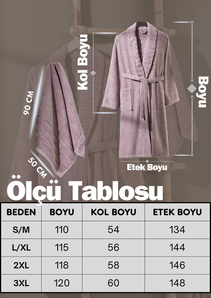 Carla 4'lü Set Havlulu Bornoz Seti Açık Lacivert/Mürdüm