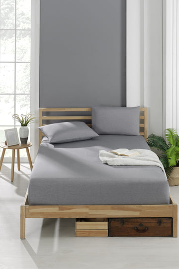 Pamuklu Ranforce Kumaş Lastikli Fitted Yastıklı Çarşaf Seti Antrasit (5 Ebat)