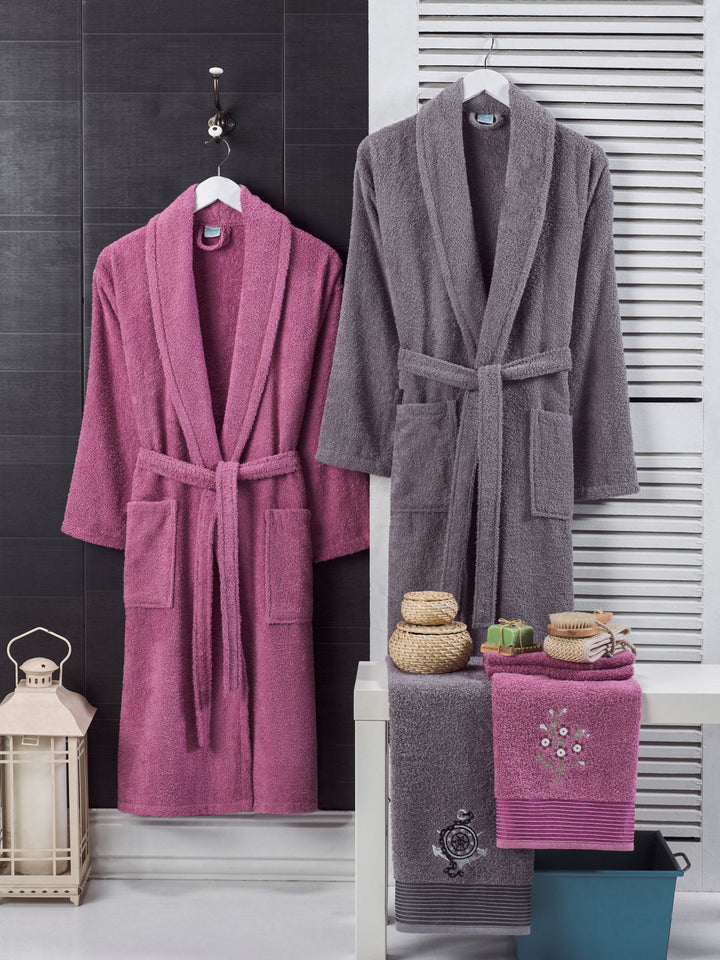 Mürdüm Antrasit Havlulu Bornoz 4'Lü Set