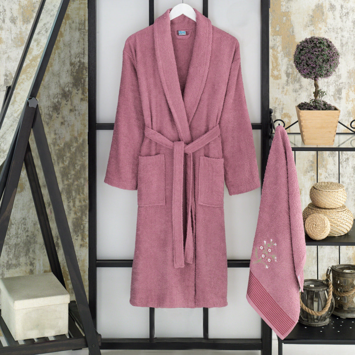 Mürdüm Lacivert Havlulu Bornoz 4'Lü Set