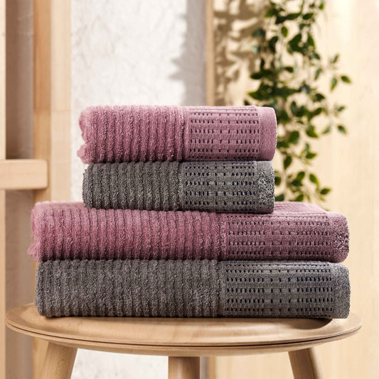 INTER Z 4'lü Set - Karaca - Antrasit / Mürdüm Battal Boy Hamam Havlu Seti