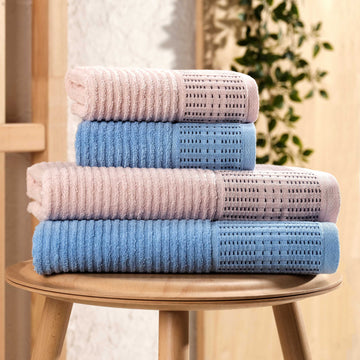 INTER Z 4'lü Set - Karaca - Mavi / Pudra Battal Boy Hamam Havlu Seti