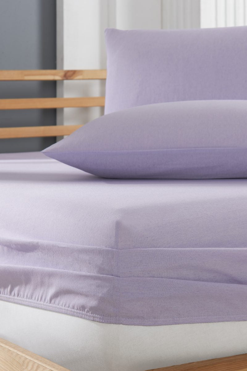 Pamuklu Ranforce Kumaş Lastikli Fitted Yastıklı Çarşaf Seti Lila (5 Ebat)