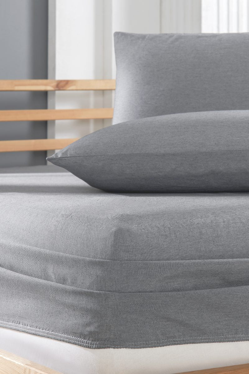 Pamuklu Ranforce Kumaş Lastikli Fitted Yastıklı Çarşaf Seti Antrasit (5 Ebat)