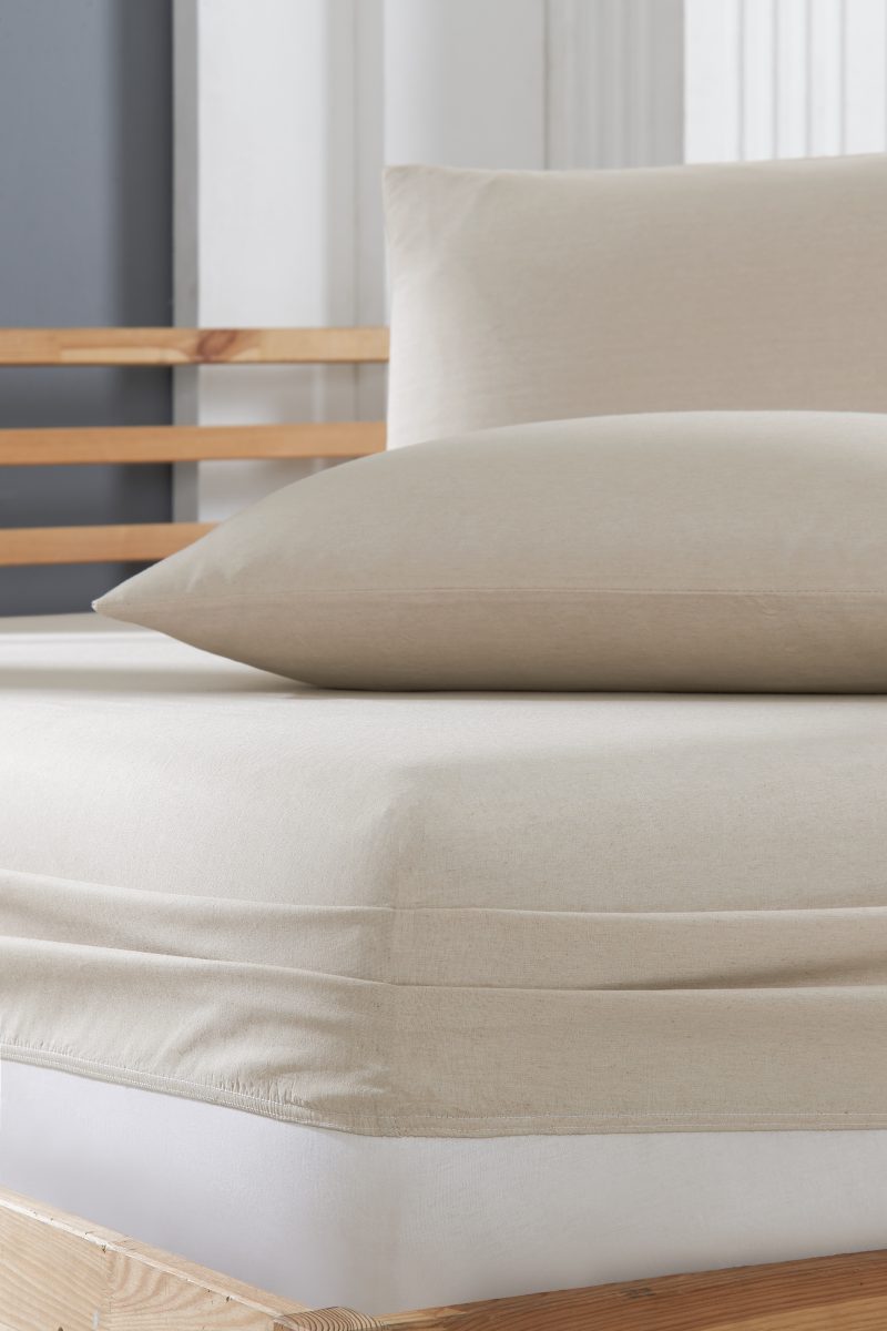 Pamuklu Ranforce Kumaş Lastikli Fitted Yastıklı Çarşaf Seti (5 Ebat) Bej