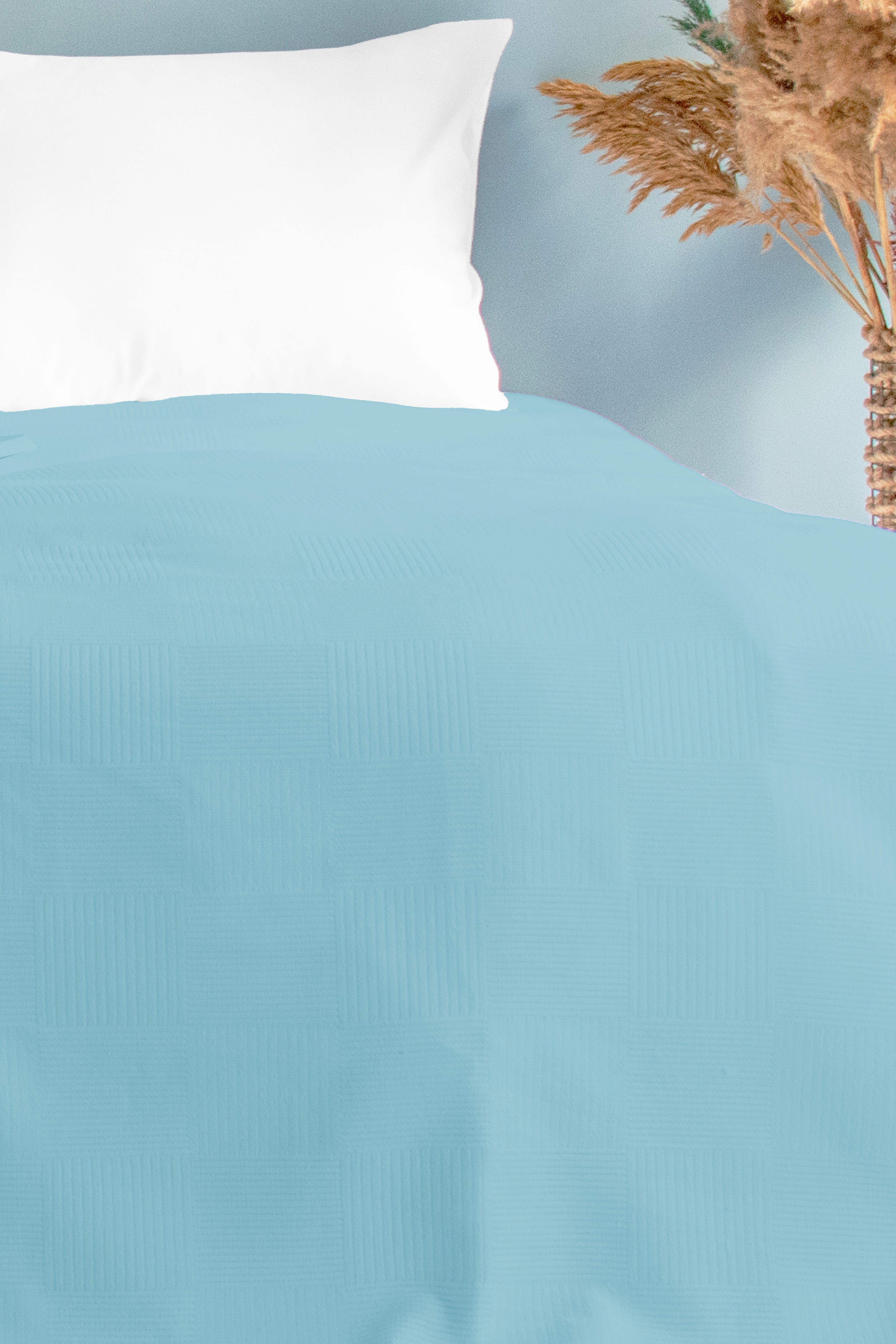 Pamuklu Dama Desenli Pike, Damalı Otel Pikesi, Tek ve Çift Kişilik Seçenekli Mavi