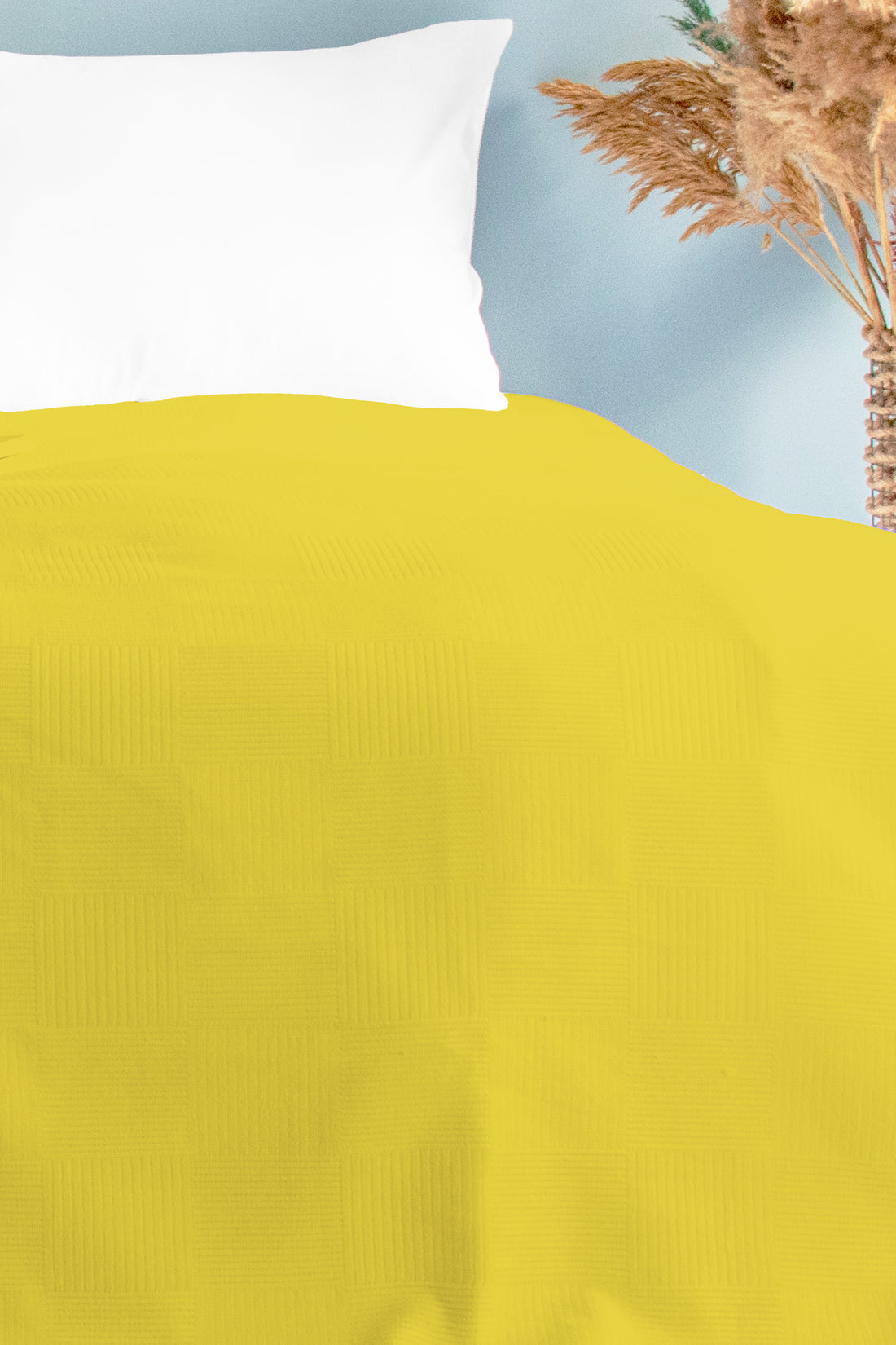 Pamuklu Dama Desenli Pike, Damalı Otel Pikesi, Tek ve Çift Kişilik Seçenekli Sarı