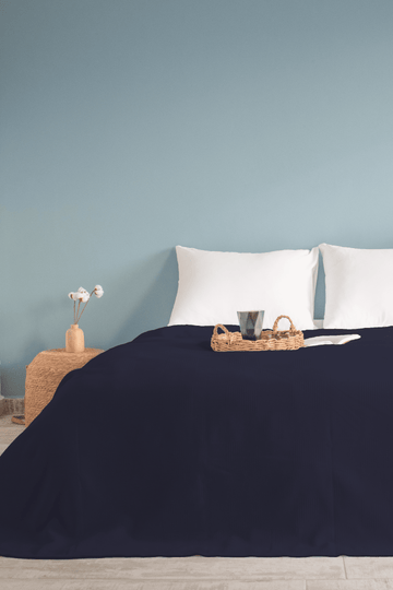 Pamuklu Dama Desenli Pike, Damalı Otel Pikesi, Tek ve Çift Kişilik Seçenekli Lacivert