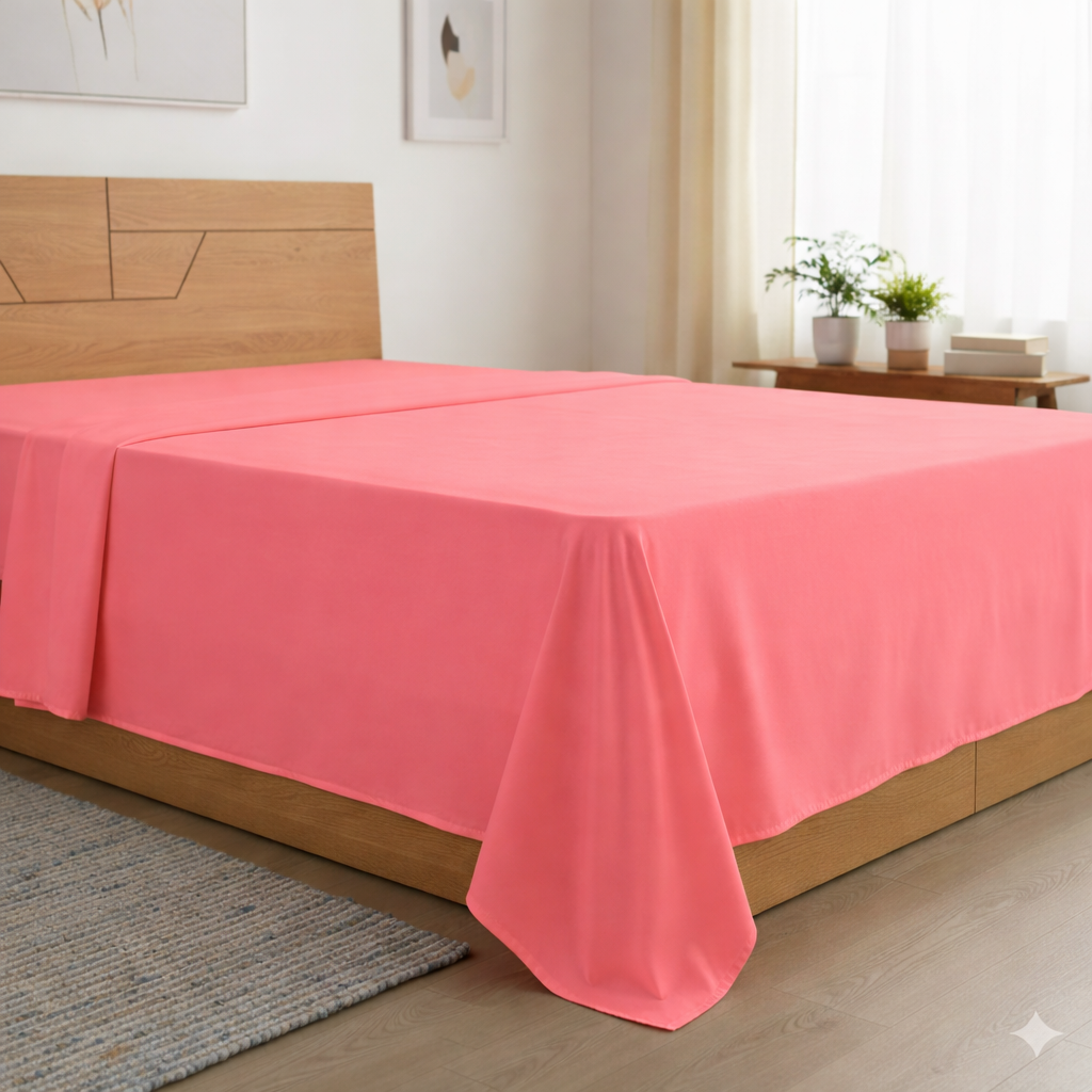 Düz Çarşaf Pamuklu Kumaş Lastiksiz Çarşaf (3 Farklı Ebat - 11 Farklı Renk)) Somon